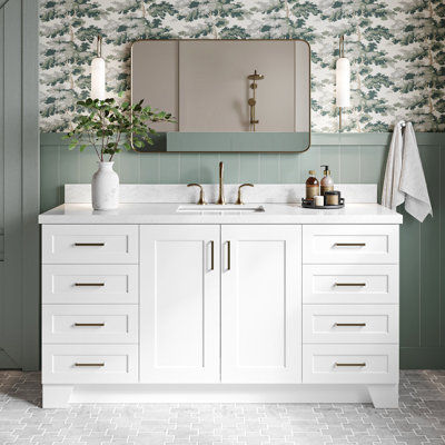 Frawley 66'' Solid Wood Single Bathroom Vanity with 1.5'' Carrara Marble Top, Sinks
