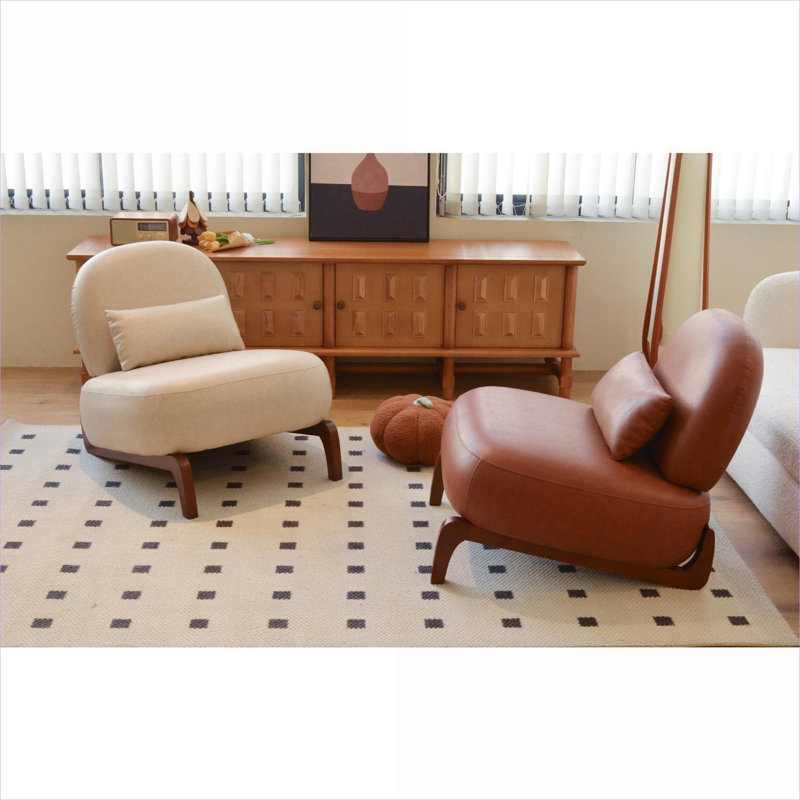 Ensemble de 2 fauteuils de chambre en similicuir beige avec sièges modernes et confortables pour la lecture et la maison