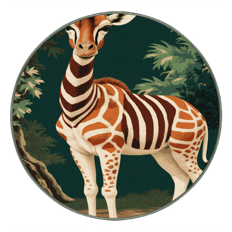 Washable Okapi Wildlife Area Rug, Round 6'