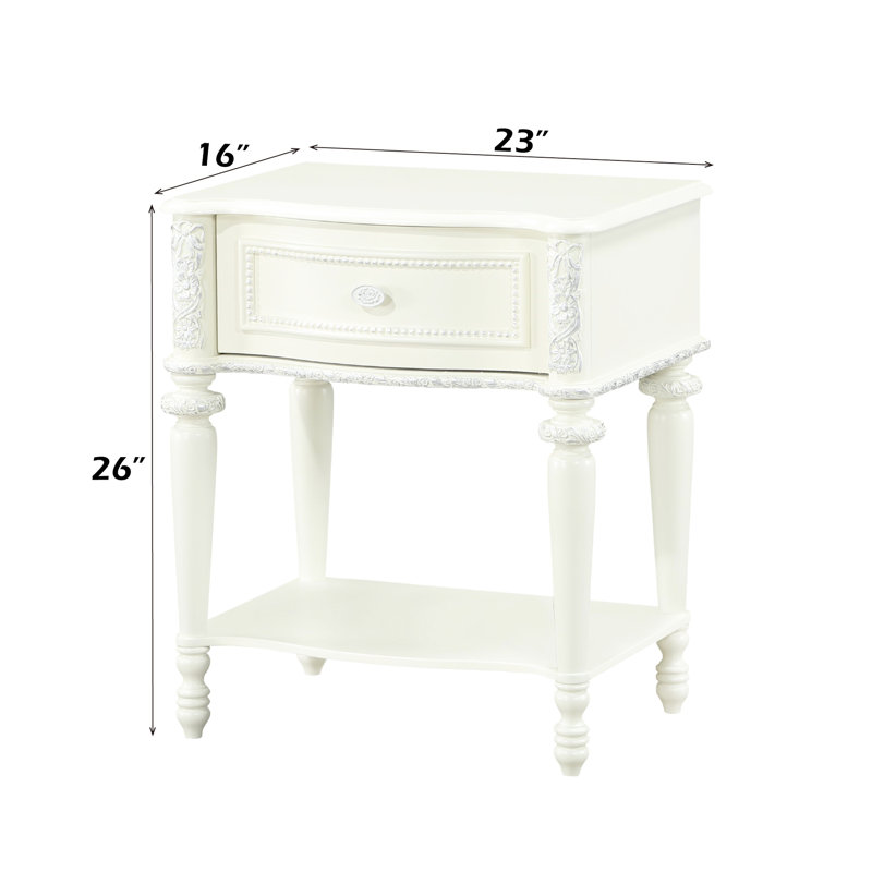 Table de chevet style transitionnel, tiroir simple, miroir biseauté inclinable, base de miroir ovale, limite de poids de 40 lb, largeur de 23 po, profondeur de 16 po, teinte de 26 po, 1 support de rangement