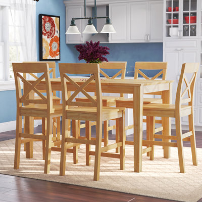 7 Piece Counter Height Dining Set Consist of a Rectangle Kitchen Table and 6 Dining Chairs, 36x60 Inch, Oak