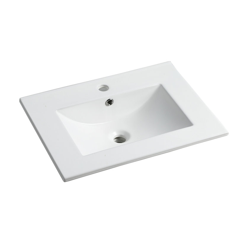 Plateau de meuble-lavabo blanc brillant 24 po pour la salle de bain - lavabo en céramique, P 24 po x l 18,3 po H 6,7 po, comptoir épais 0,81 po, profondeur de lavabo interne de 4,72 po seulement