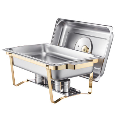 8 Qt Rectangle Chafing Dish Buffet Set Pan Stainless Steel Gold