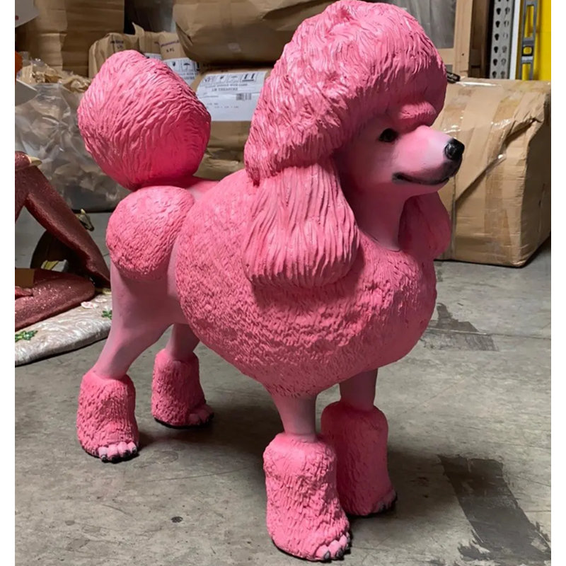 Statue de chien rose caniche grandeur nature