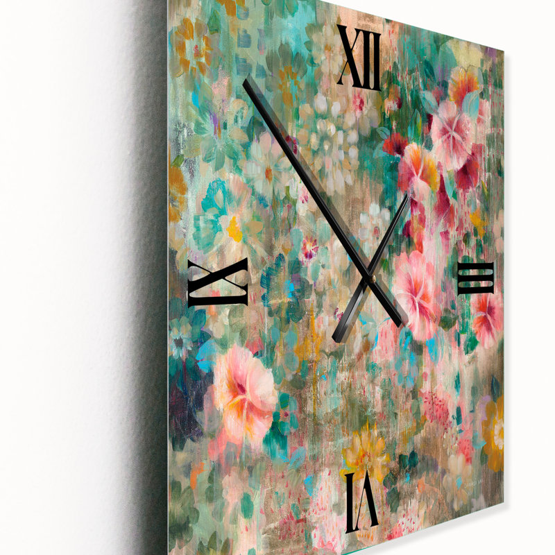 Horloge murale florale en métal Flower Shower III, Petit