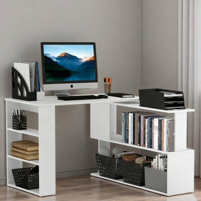 Poste d'écriture, bureau d'ordinateur en coin en L, bureau à domicile rotatif à 360 °