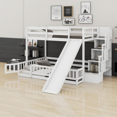 Bunk Bed With Slide, Storage Staircase And Safety Guardrails