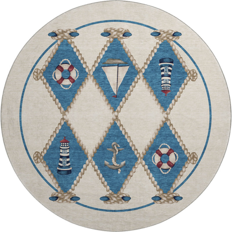 Premium Machine Washable Chikako AMF151 Ivory Rug, Round 8'