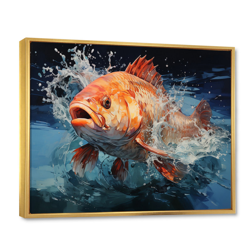 Pêche - prise colorée - impression, H 12 po x l 20 po x P 1 po, Cadre flottant doré