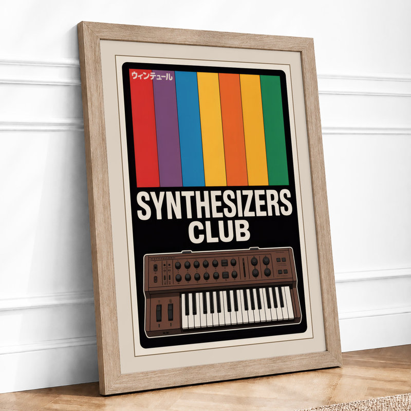 Synthesizers Club Retro - Framed Print, A1 - 84.1 x 59.4 cm, Oak