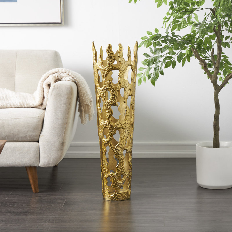 Moderna Aluminum Floor Vase Jar, Gold