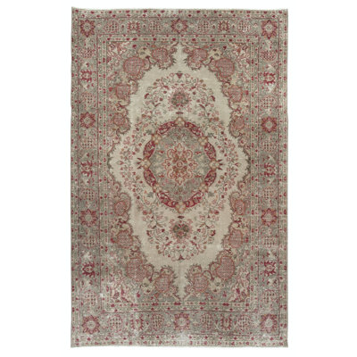 Vintage Handmade Turkish Wool Area Rug in Beige Color