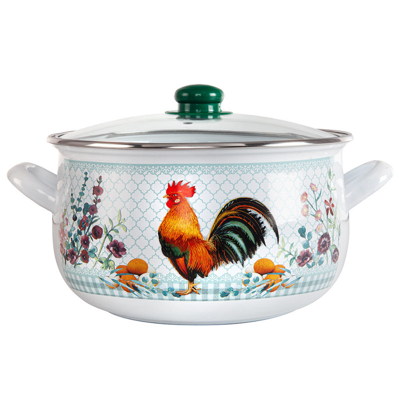 Casserole de coq en émail de style campagnard traditionnel avec couvercle en verre, 2,2 pte