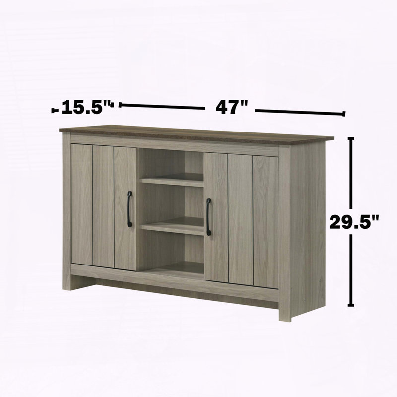 Armoire à finition chêne gris avec tablettes et portes d'armoire - 2 portes, 3 tablettes centrales, gestion des câbles