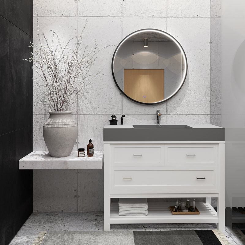 Plateau de meuble-lavabo simple 48 po avec lavabo Amelia, Gris