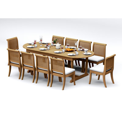 11 Pcs Grade-A Teak Wood Dining Set: 94" Double Extension Oval Table  Giva Armless Chairs #11GV2200