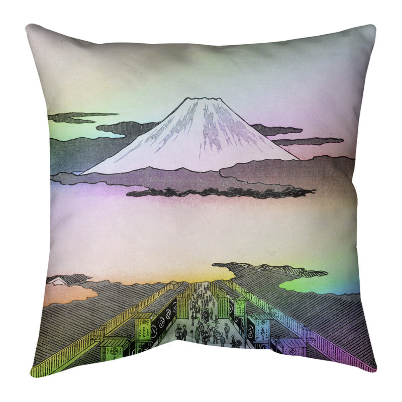 Utagawa Hiroshige Suruga-Cho Square, 26 po x 26 po, Gris / mauve / vert, Housse de coussin seulement