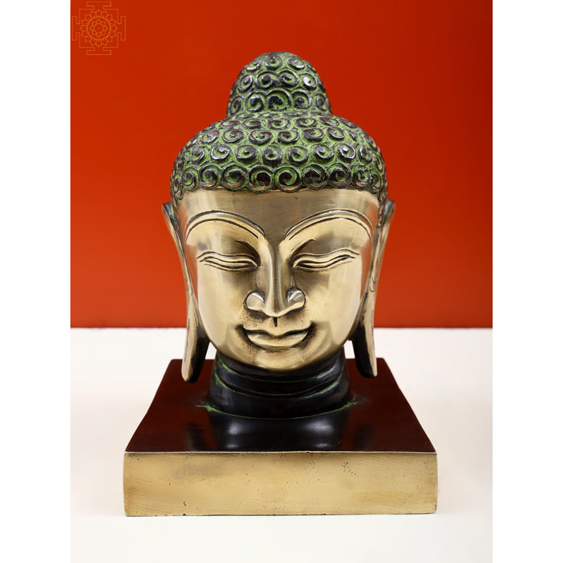 Statue de tête de bouddha en laiton 8 po - Idole de méditation indienne fabriquée à la main pour des espaces de décoration spirituelle et de méditation