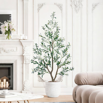 Artificial Olive Tree Tall Faux Olive Plant with Lifelike Olive Leaves Fake Tree Indoor Outdoor for Home Living Room Bedroom Balcony Corner Office Garden Decor