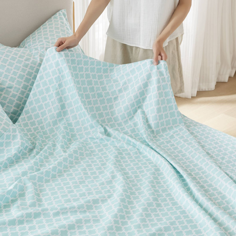 Microfiber Coolmax Microfiber Coolmax Printed Sheet Set, Twin, Quatrefoil Aqua