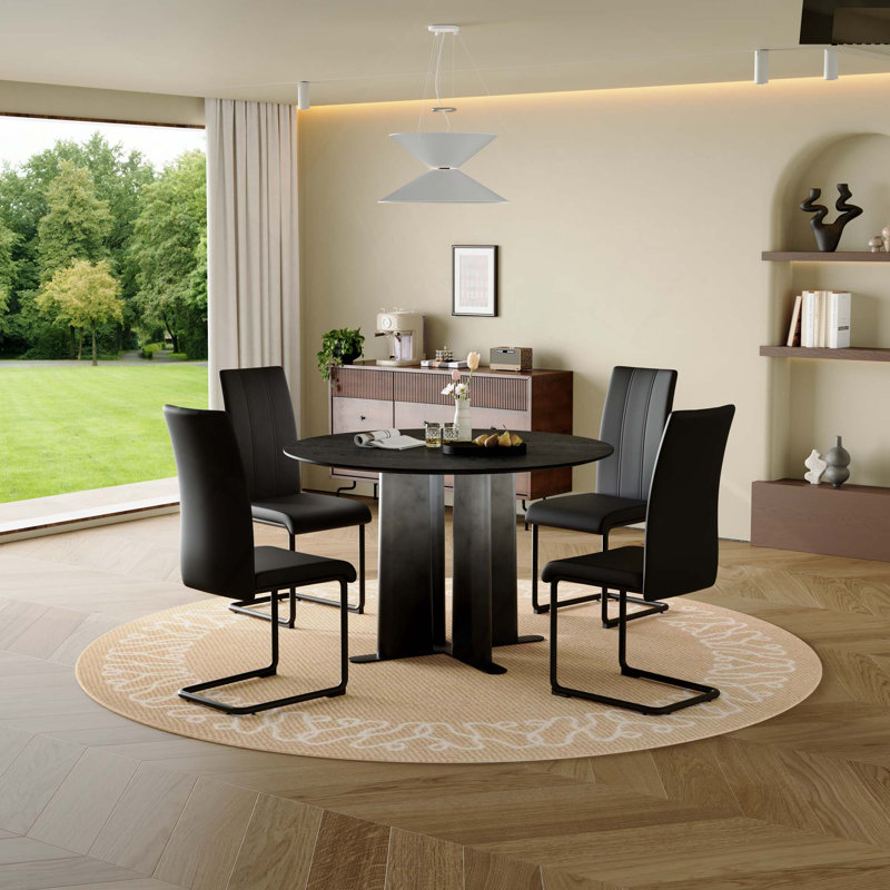 Ensemble de salle à manger 5PCS, Black, Black, 5 Pieces: Table, 4 Chairs