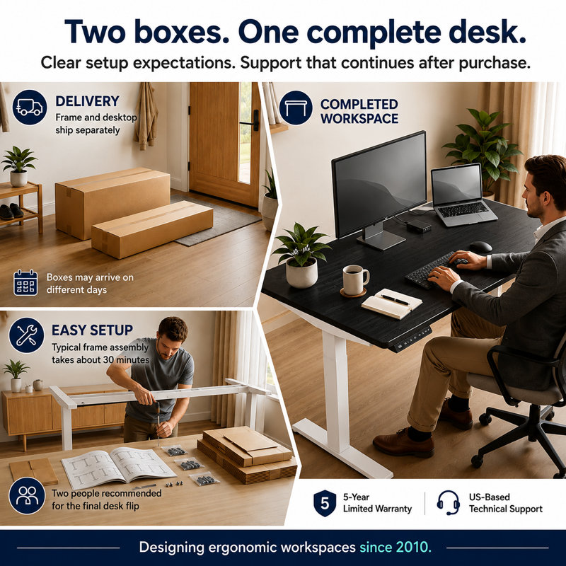 Bureau assis-debout électrique à double moteur Rise Up avec plateau en MDF 60 x 30 cm, H 49,2 po x l 60 po x P 30 po