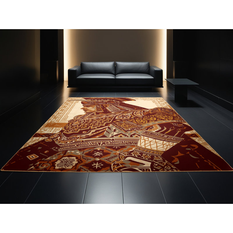 Tapis oriental brun lavable à la machine Cilegon Mayan Warrior - reliure brun clair, 4 x 6
