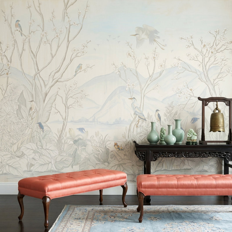Papier peint paysage mural Branches de fleurs, décoration murale oiseaux amovibles, 160 po x 108 po, Peler et coller