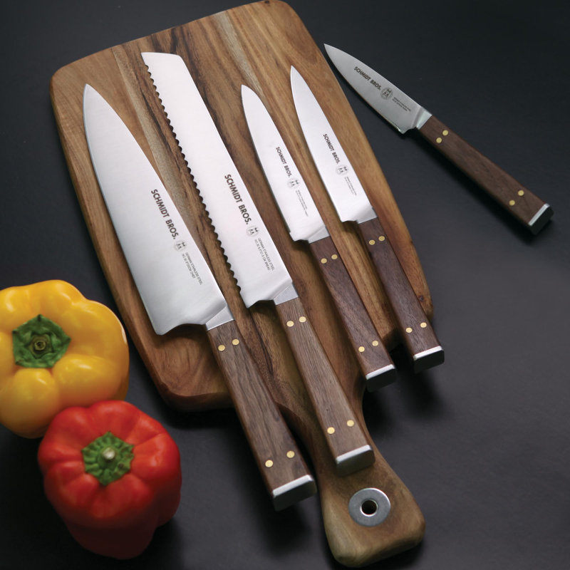 Schmidt Brothers Cutlery Schmidt Brothers™ Cutlery Walnut & Brass 6 Piece Knife Block Set