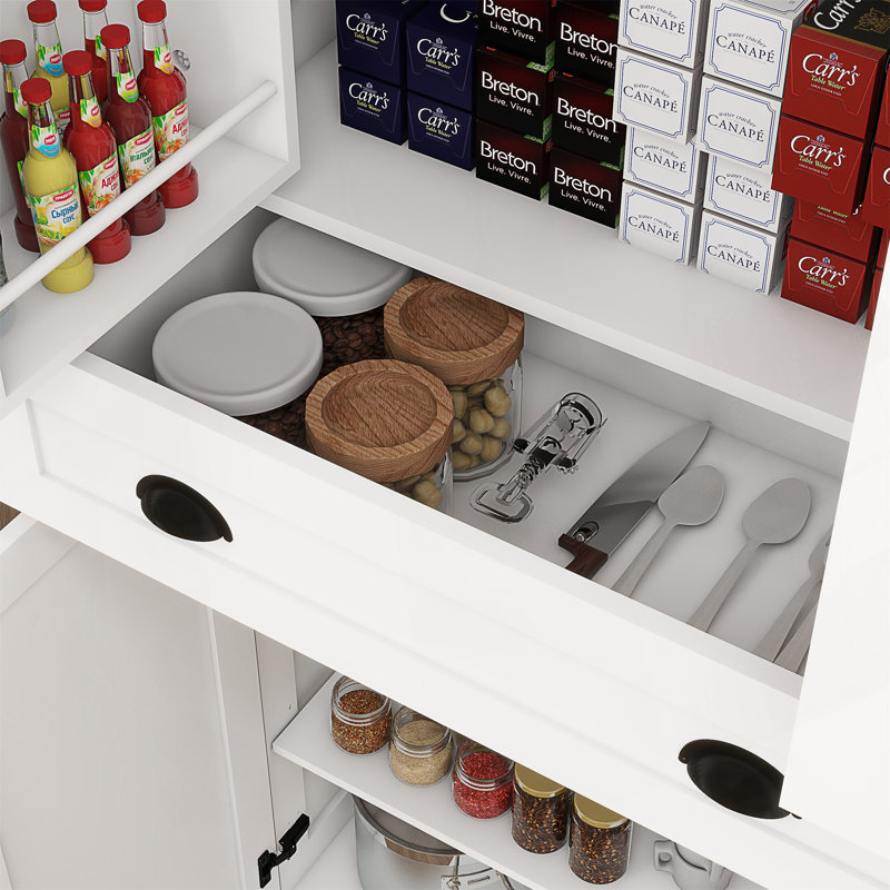 Spacieux garde-manger de 71 pouces avec 4 portes, 1 tiroir et 2 tablettes réglables pour une organisation polyvalente et une esthétique moderne