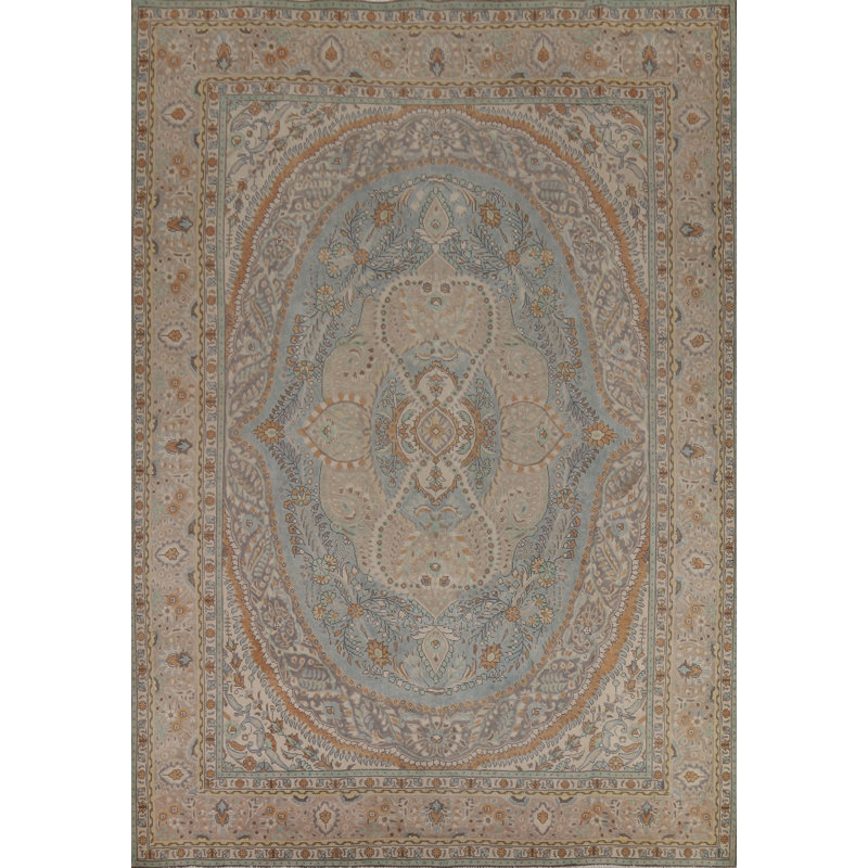 Tapis traditionnel en laine bleu clair à motif floral clair 10 x 13