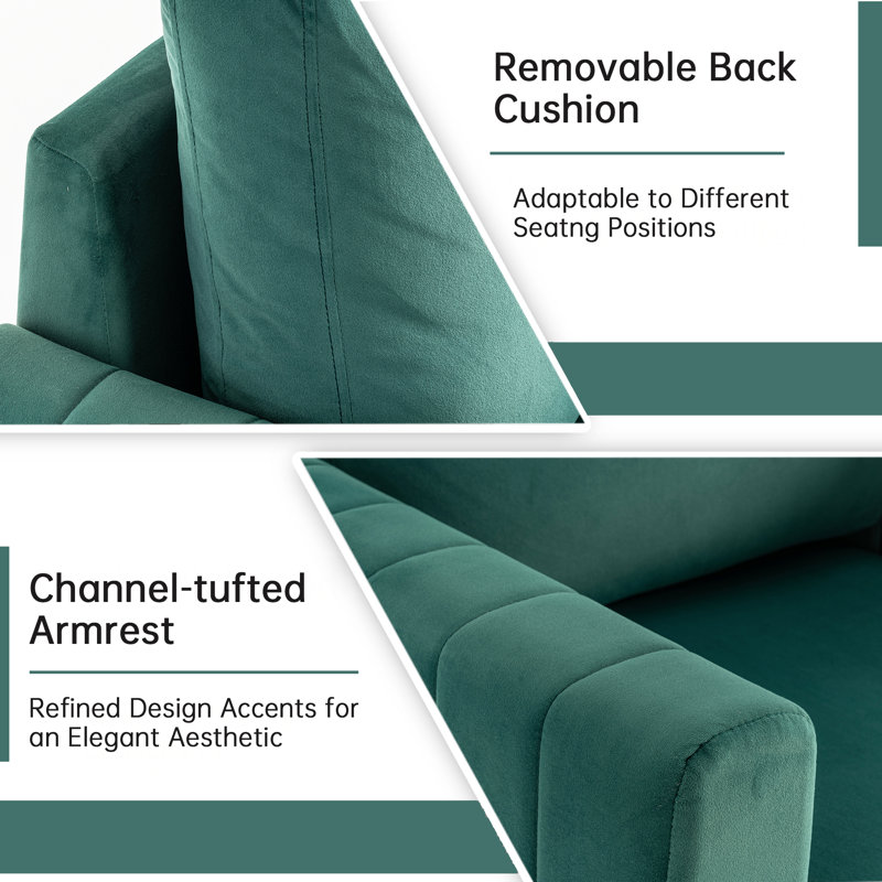 Velvet Accent Chair With Gold Metal Legs Comfy Reading Chair For Living Room, Green