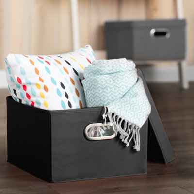 Boîtes de rangement avec couvercles, ensemble de 2 pièces avec poignées à œillets durables, tissu non tissé en PP avec revêtement en panneau de particules robuste, pliable et empilable, facilement accessible, polyvalent