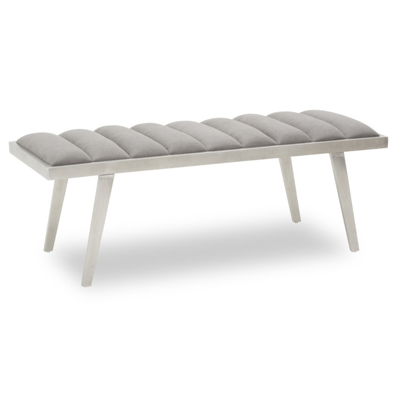 Carina Velvet Upholstered Bench, Grey/Brushed Silver