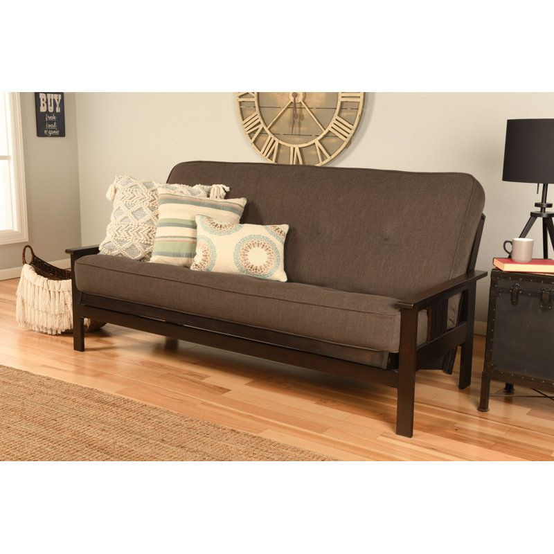 Johnte Full-Size Futon Frame and Full-Size Innerspring Mattress, Espresso, Linen Cocoa, Innerspring