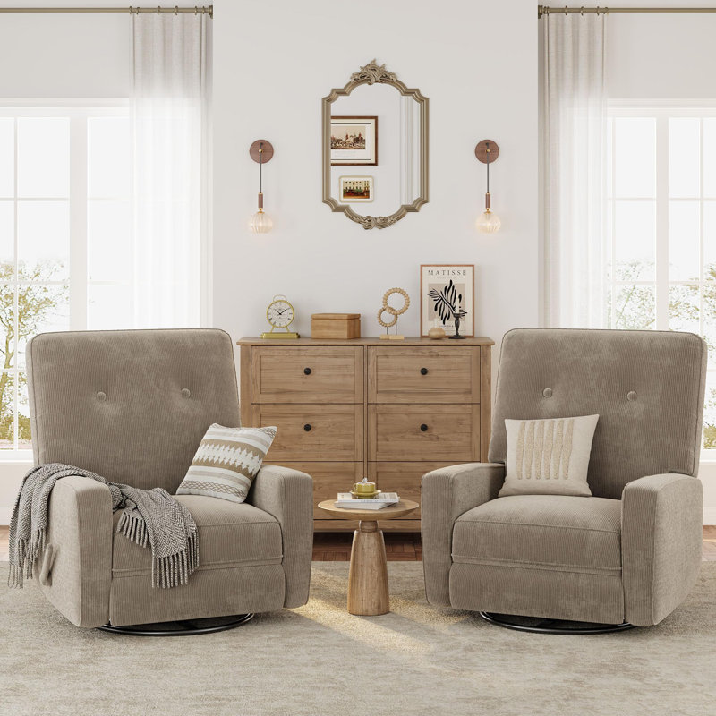 Fauteuil inclinable manuel, chaise berçante pivotante avec dossier et repose-pieds réglables, revêtement en velours côtelé