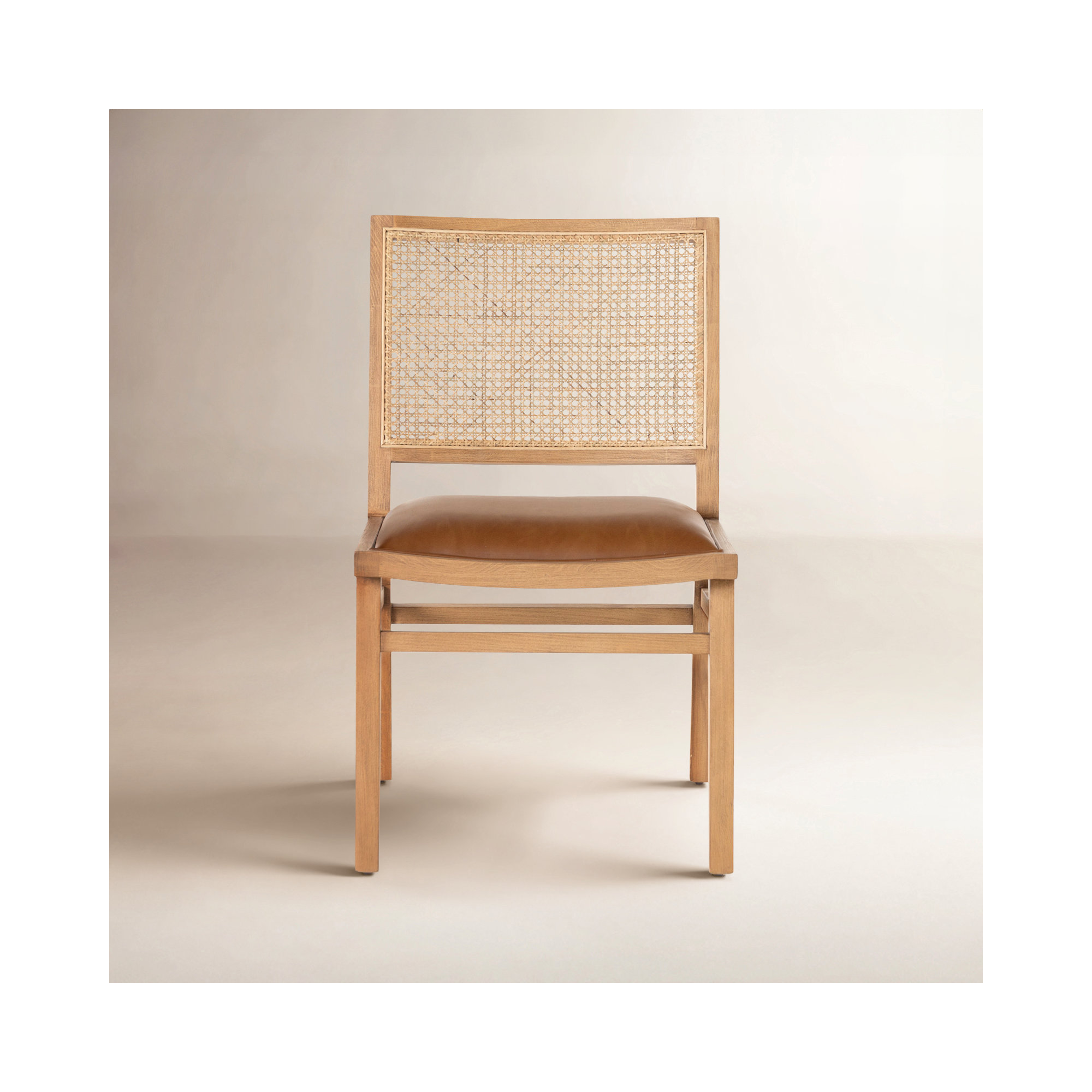 Miraz Cane Back Dining Chair, Natural Beech, Cognac Faux Leather