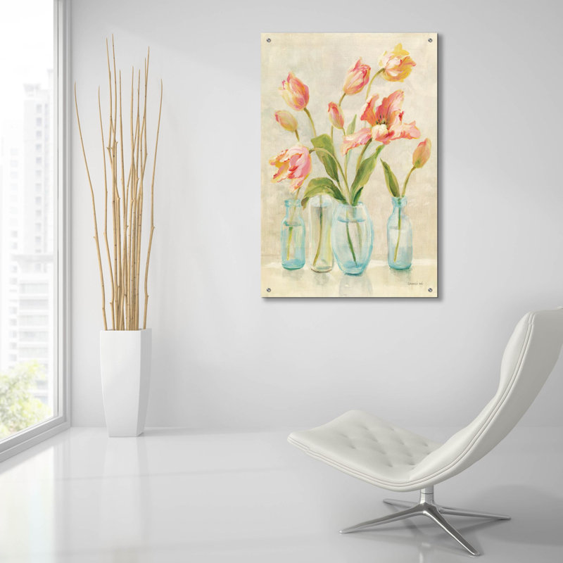 «Pink Tulips» par Danhui Nai, art mural en verre acrylique, H 36 po x l 24 po x P 0,2 po