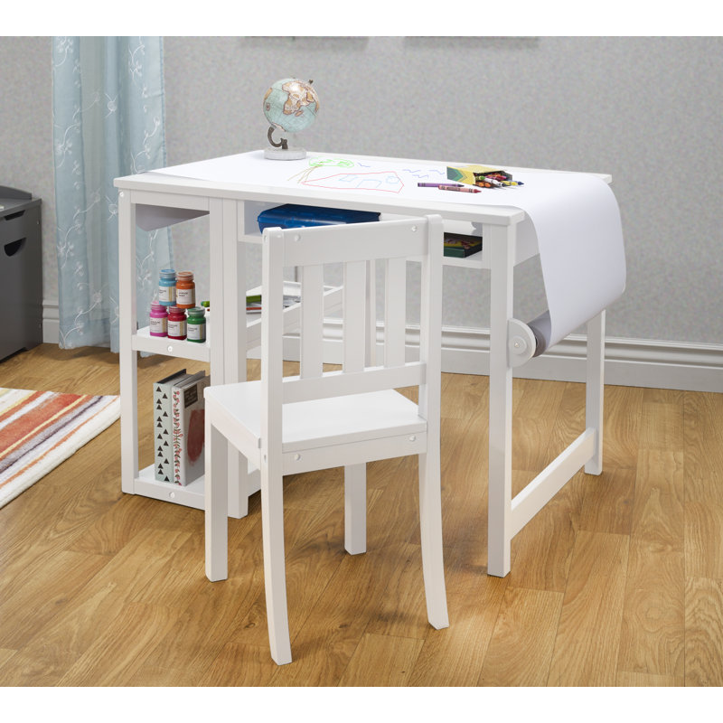 Creamy White Kids' Art Table and Stool Set with Storage