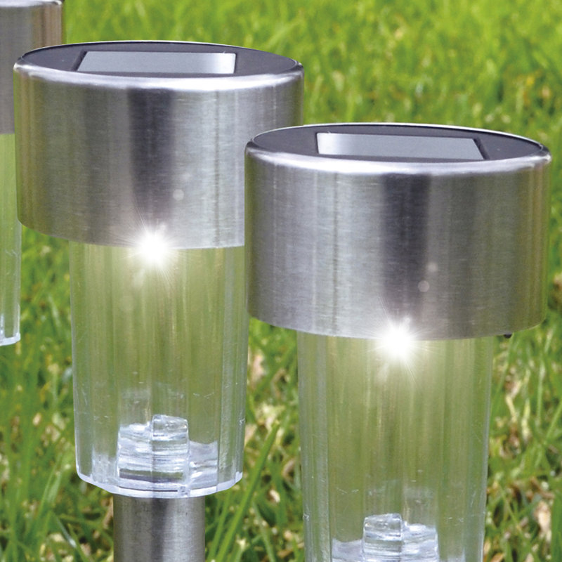 Chrome Solar Powered LED Pathway Light Set with Plastic Shade, 12-Pack