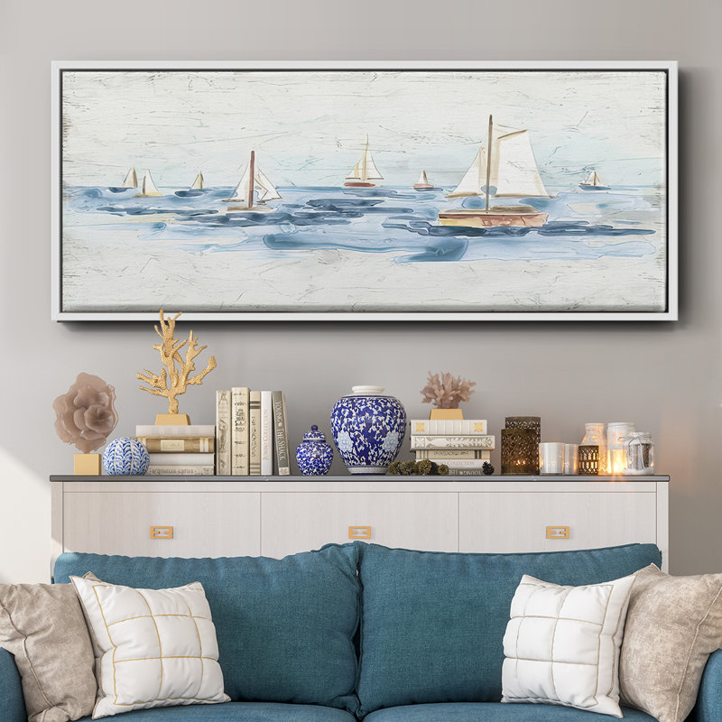 Bateaux sur l'eau II, H 24 po x l 60 po x P 1,5 po, Blanc