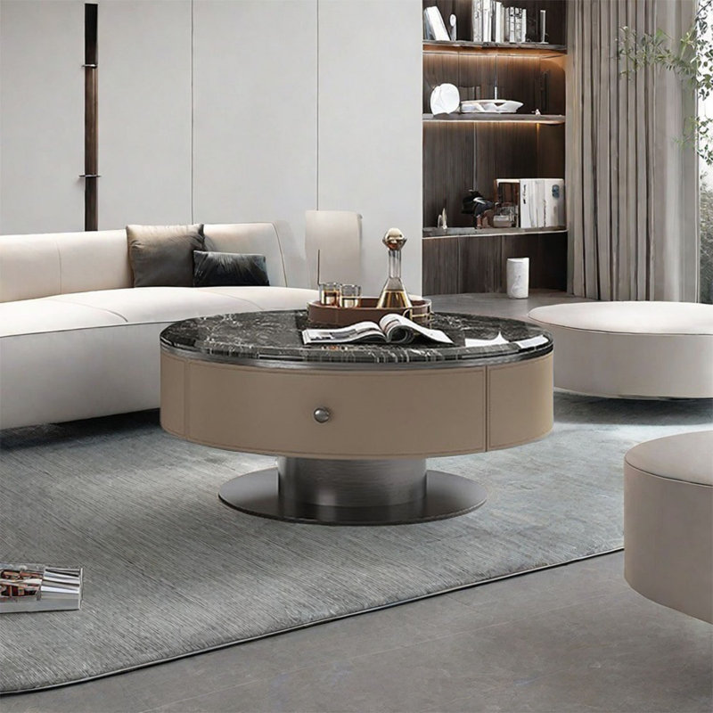 Round microcrystalline stone coffee table, 15.4" H  x 35.4" L x 35.4" W