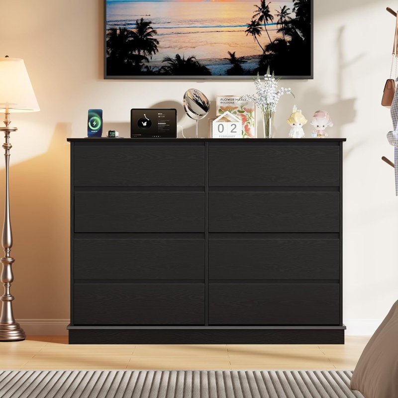 Modern 8-Drawer Horizontal Double Dresser with Deep Drawers and Wide Top, Wooden Chest for Bedroom, Closet or Living Room