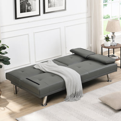 Armrest Bed In Grey, Wood Frame, Versatile For Different Settings Grey Futon With Ergonomic Design