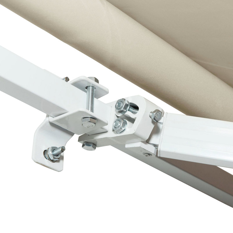 Cream White Balcony Awning. 12' X 8' Retractable Sun Shade With Manual Crank. 280g/m² & Water- Fabric. Aluminum Frame For Deck, Yard Awning Shelter, Crank, Fabric, Patio, Balcony,