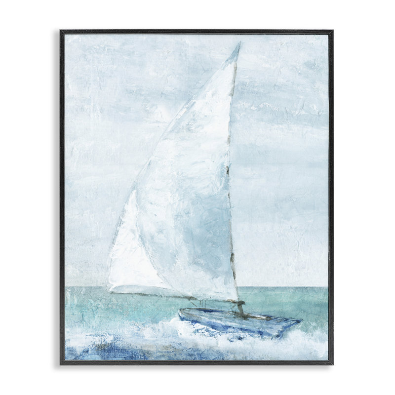 Voilier avec mât courbé, estampe numérique, design par Carol Robinson, H 30 po x l 24 po, Giclée encadrée noir minuit