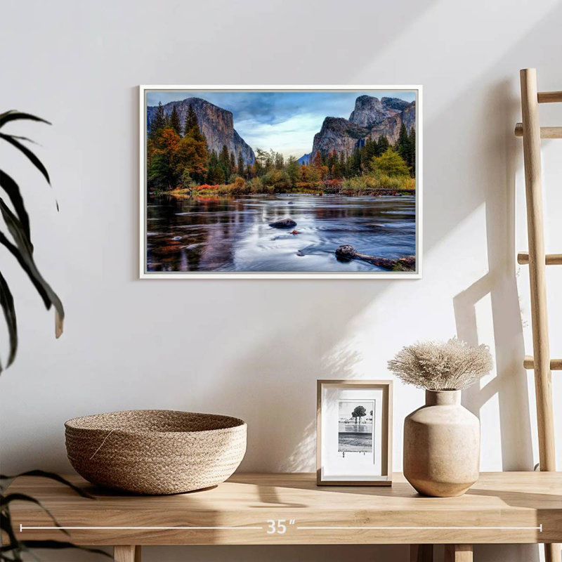 Rivière Yosemite Autumn, Cadre flottant blanc, 19 po x 13 po