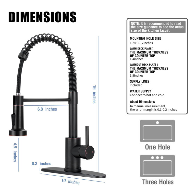 Single Handle Pull-Down Spray Kitchen Faucet - Dual Mode Setting, 1 Or 3 Hole Kitchen Sink Faucet., Oil Rubbed Bronze