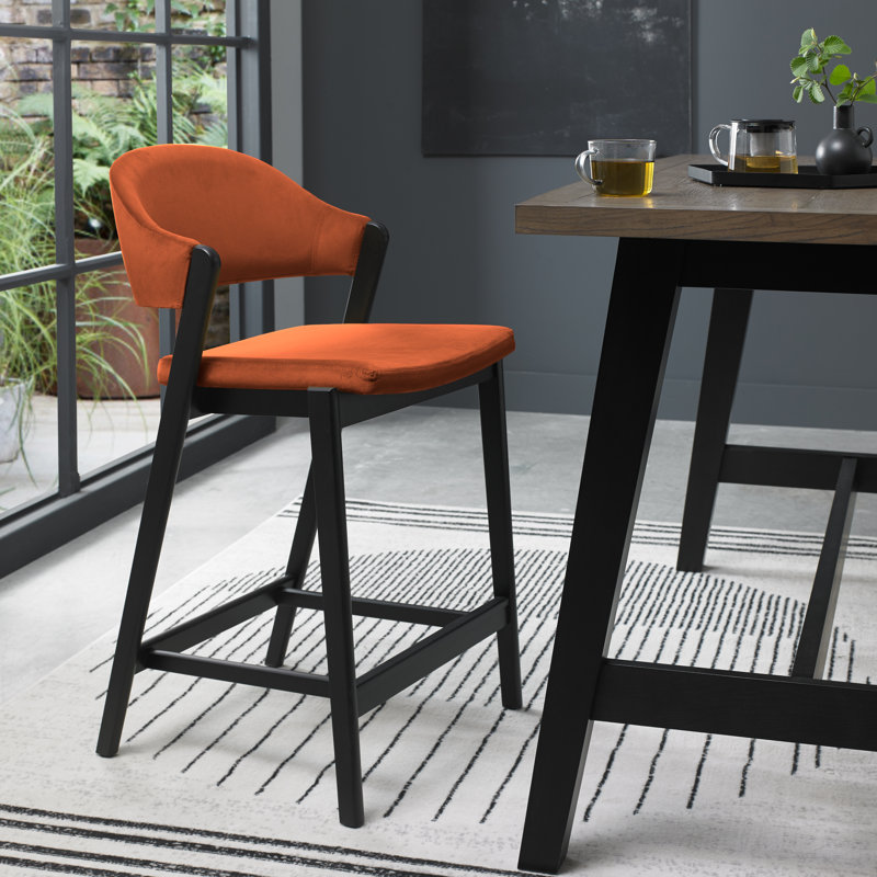 Upholstered Bar Stool with Solid Wood Frame, Rust, Velvet