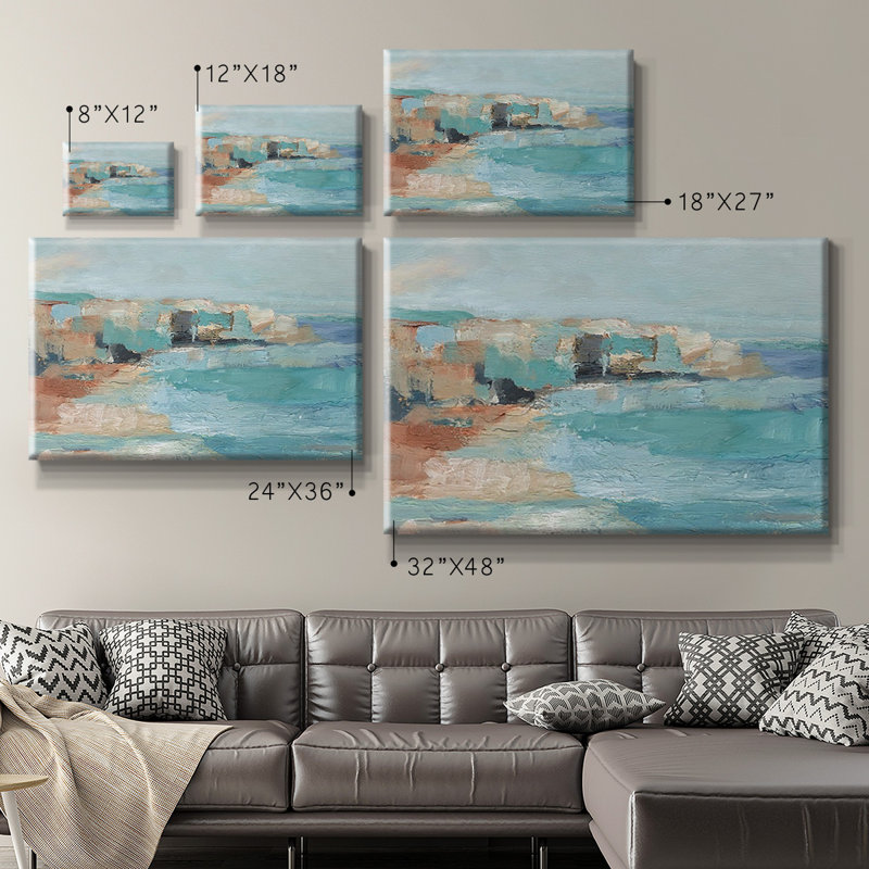 Toile tendue tendue avec châssis «Turquoise Cliff Wall I» - prête à être accrochée, H 8 po x l 12 po
